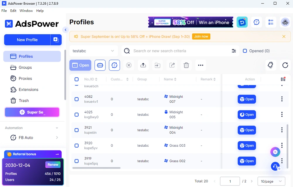 Set up Midnight Profiles in AdsPower
