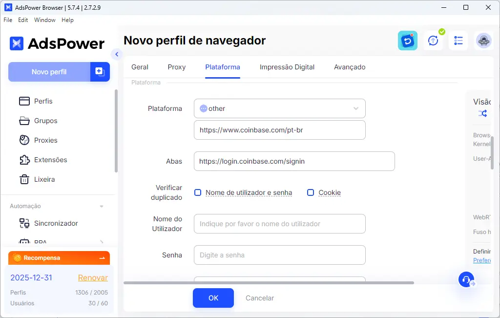 Configurar Contas Coinbase No AdsPower