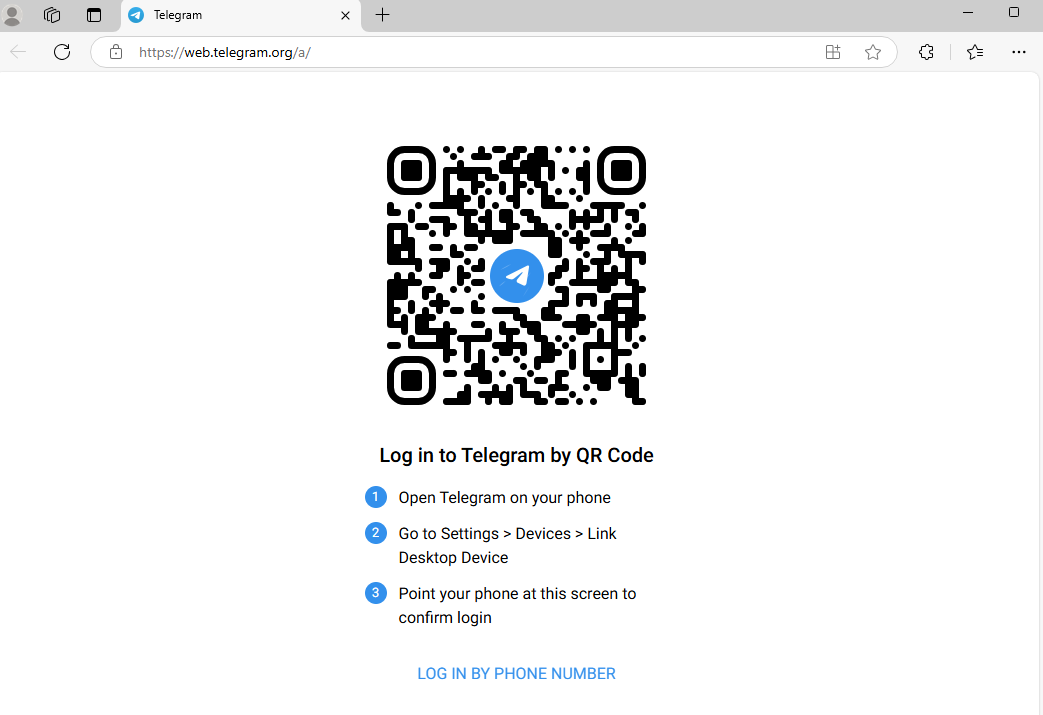 Telegram Web login page