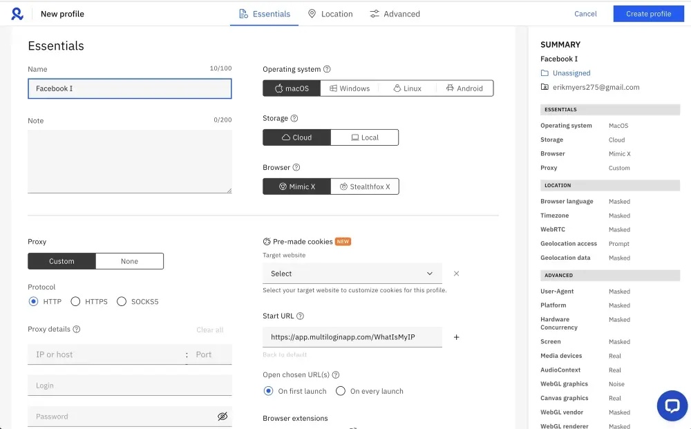 multilogin's user interface