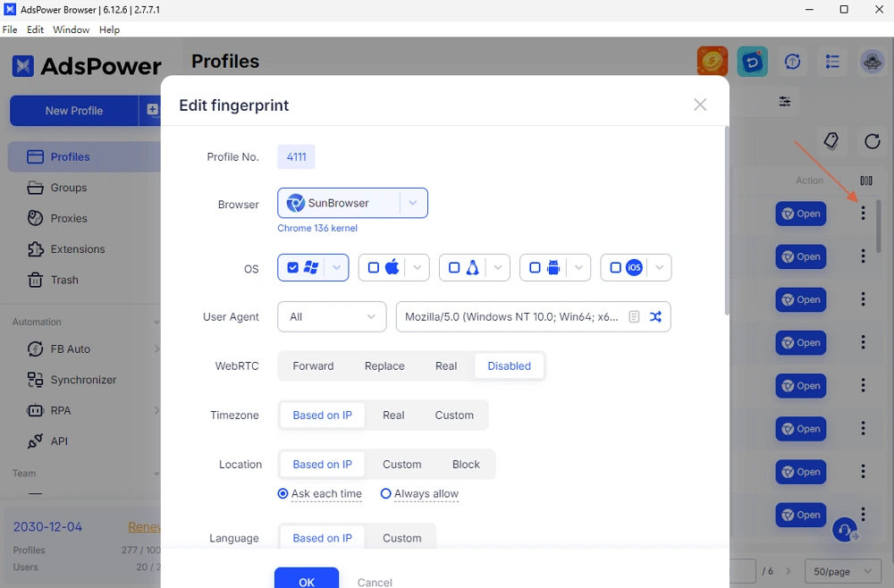 Edit Fingerprint