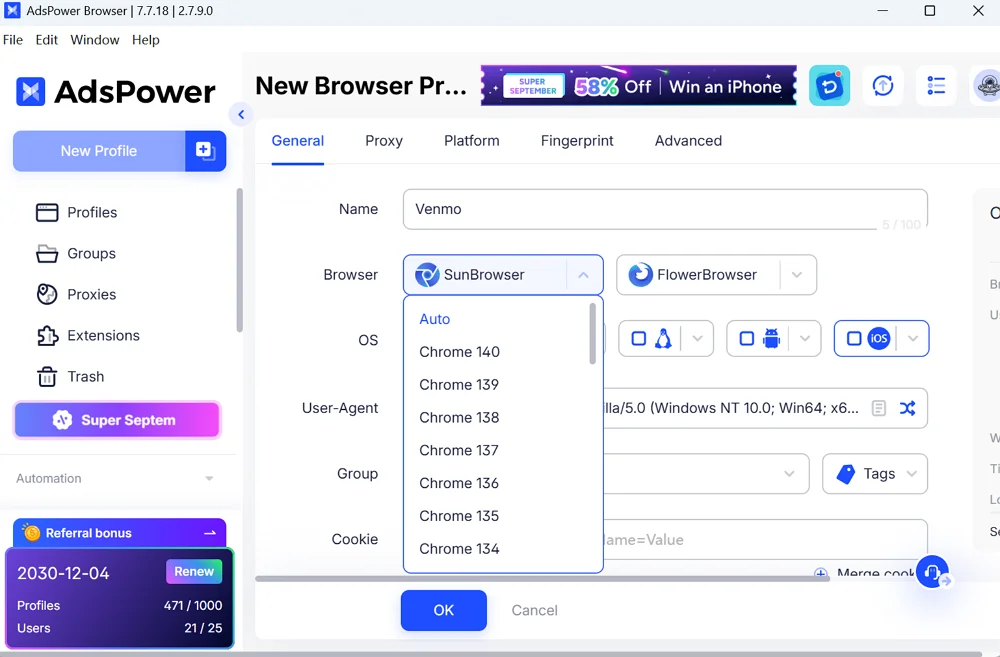 Set Up Venmo Profile in AdsPower