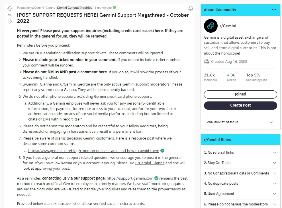 Contact Gemini support