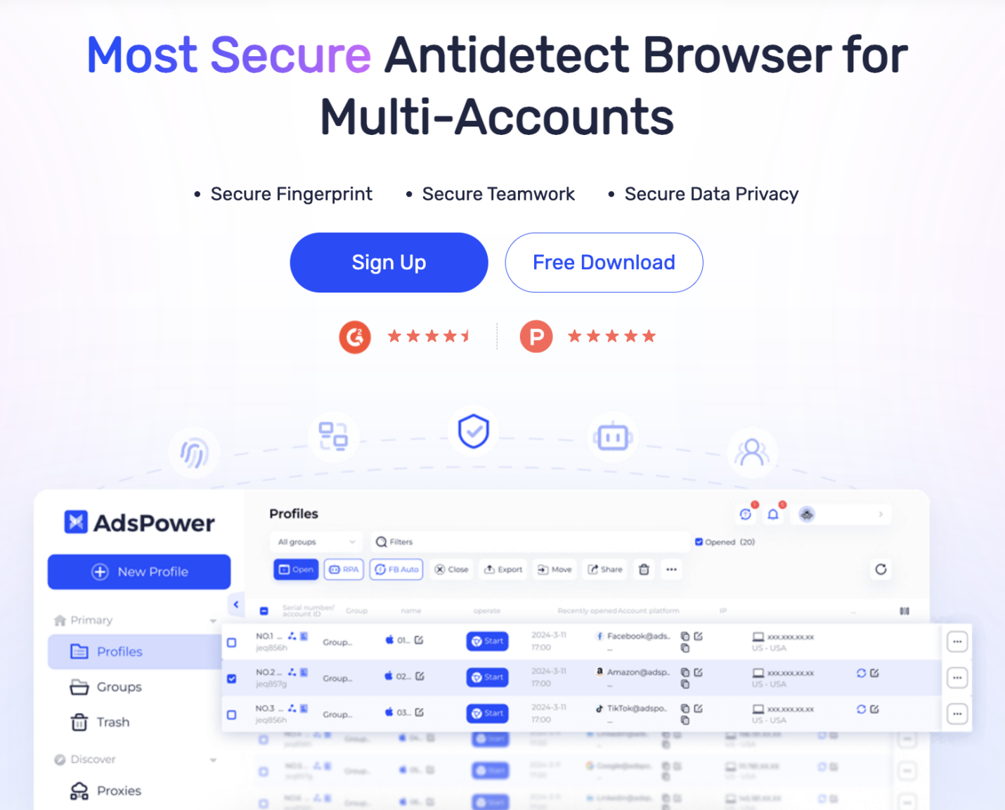 Скриншот домашней страницы браузера AdsPower