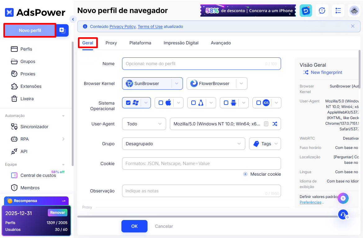 Criar Novo Perfil