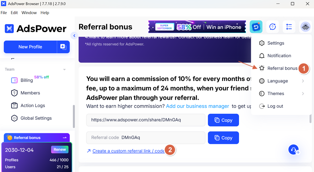 Custom your unique referral link