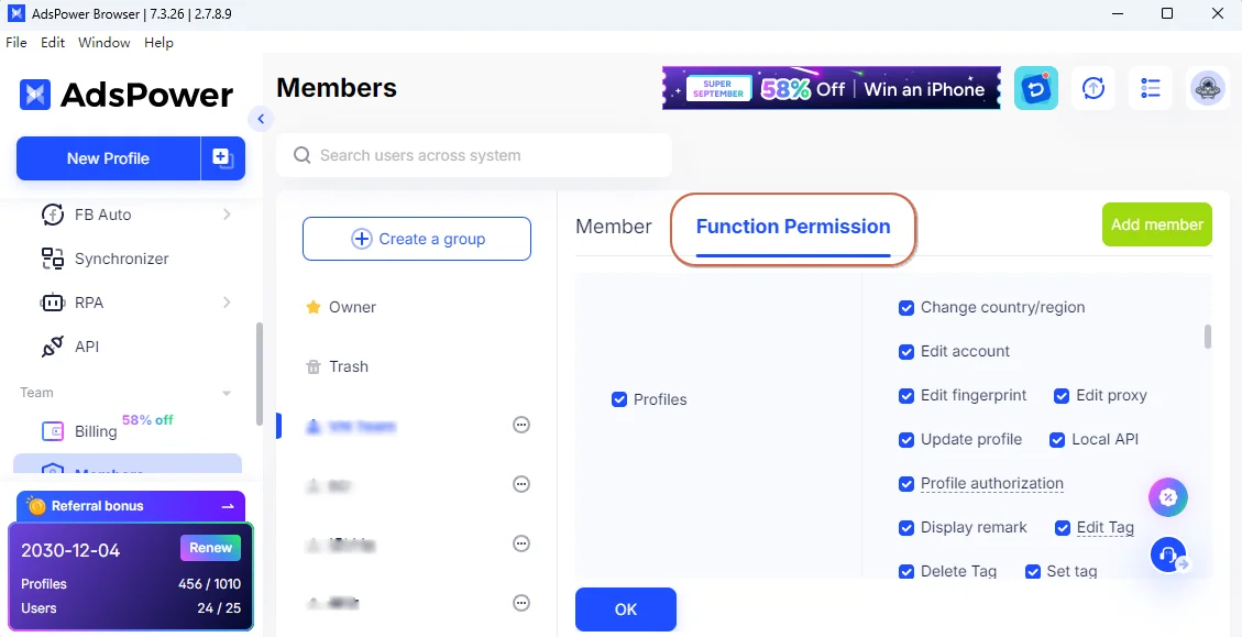 Manage Function Permissions & Share Profiles