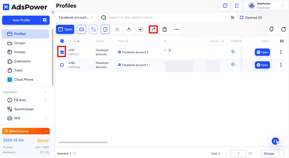 Share Facebook accounts