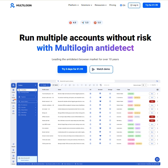 Multilogin homepage
