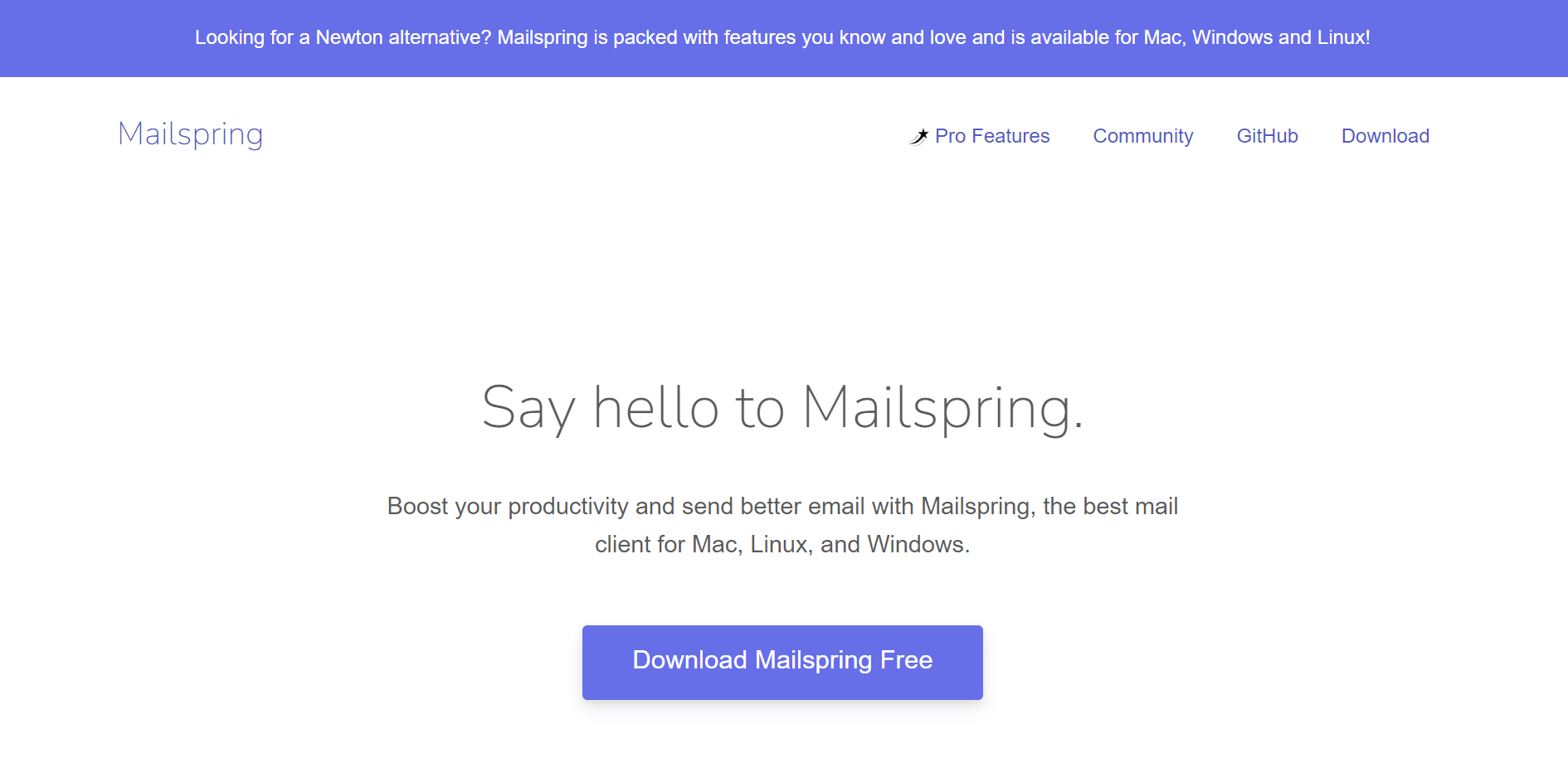 Hình ảnh landing page Mailspring