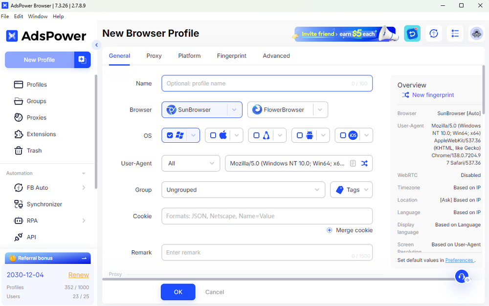 Create Profiles in AdsPower