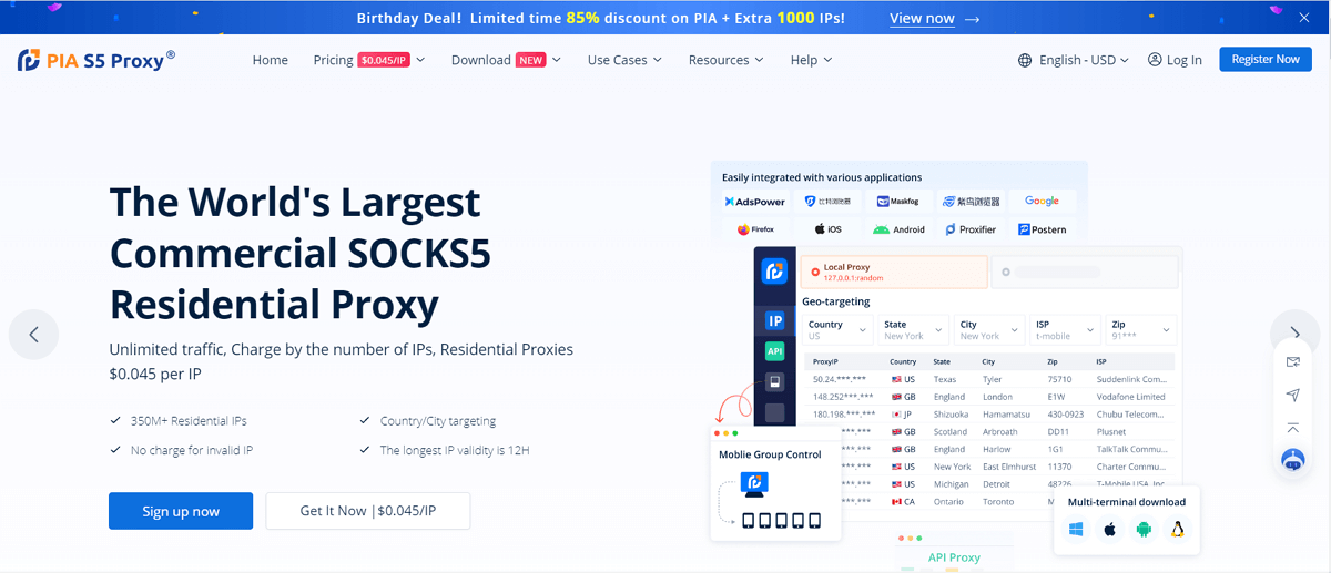 PIA S5 Proxy's Website