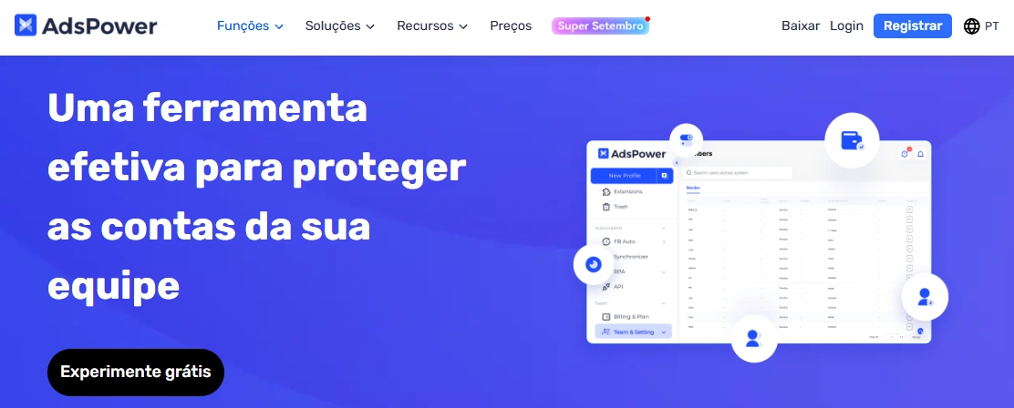 Recurso de trabalho em equipa AdsPower