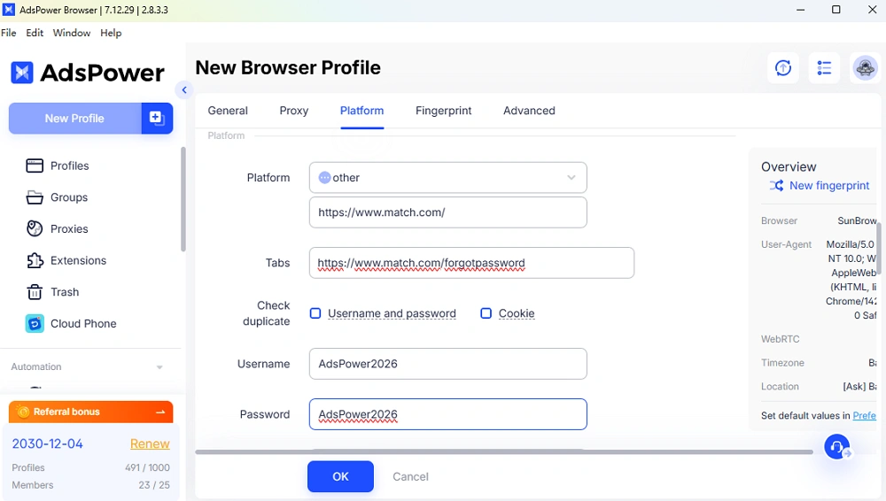 Create Match Profiles