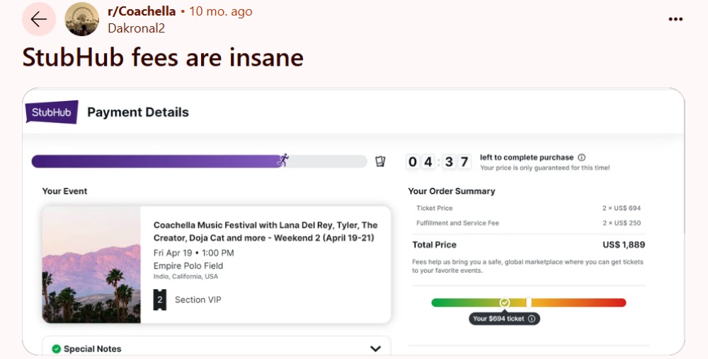 StubHub's fees are too high