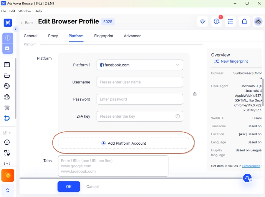 Add Platform Account