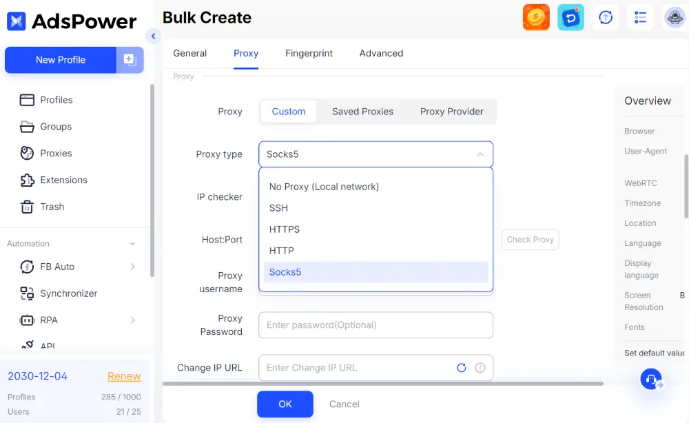 configuring IP, paste the proxy line