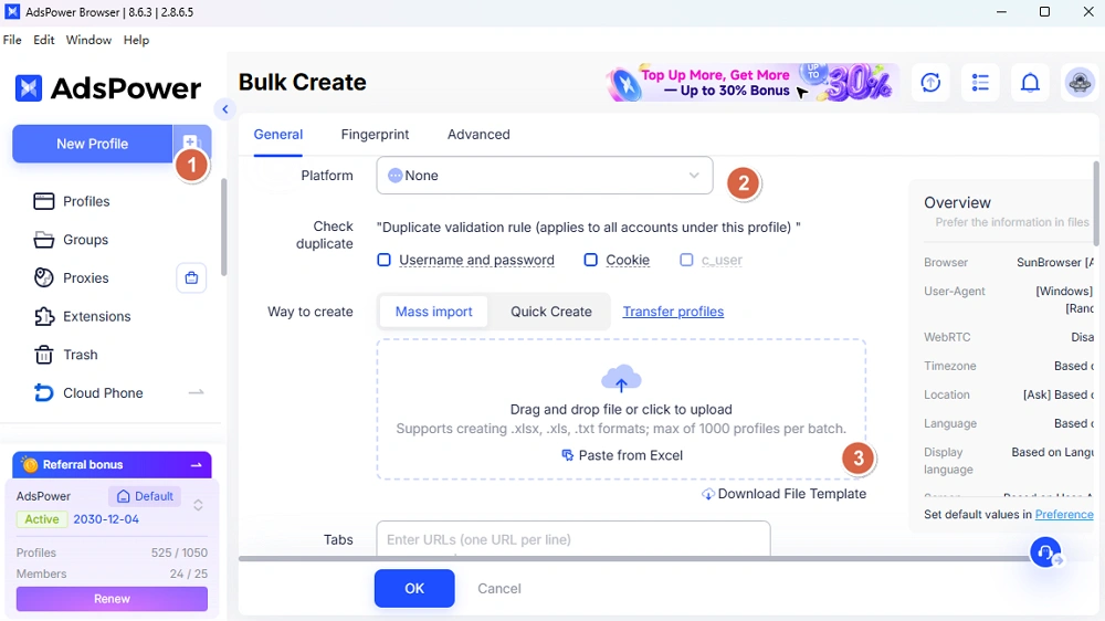 Bulk Create Profiles