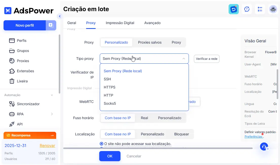 Selecione Seu Tipo De Proxy