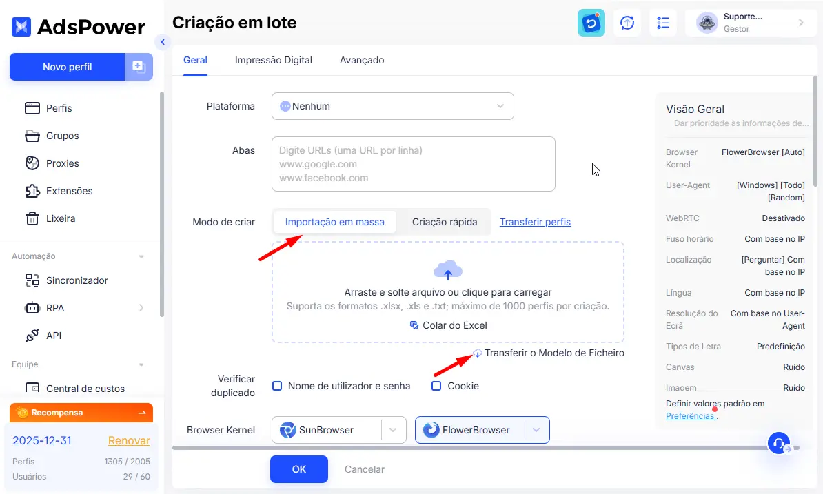 Selecione Importação Em Massa
