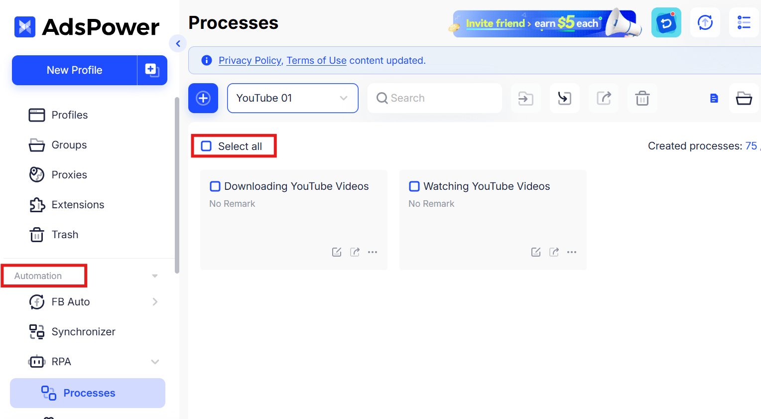 Várias tarefas do YouTube
