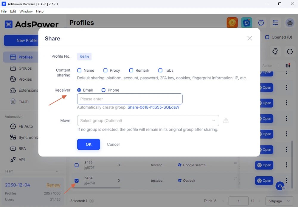 Share Profile to Others