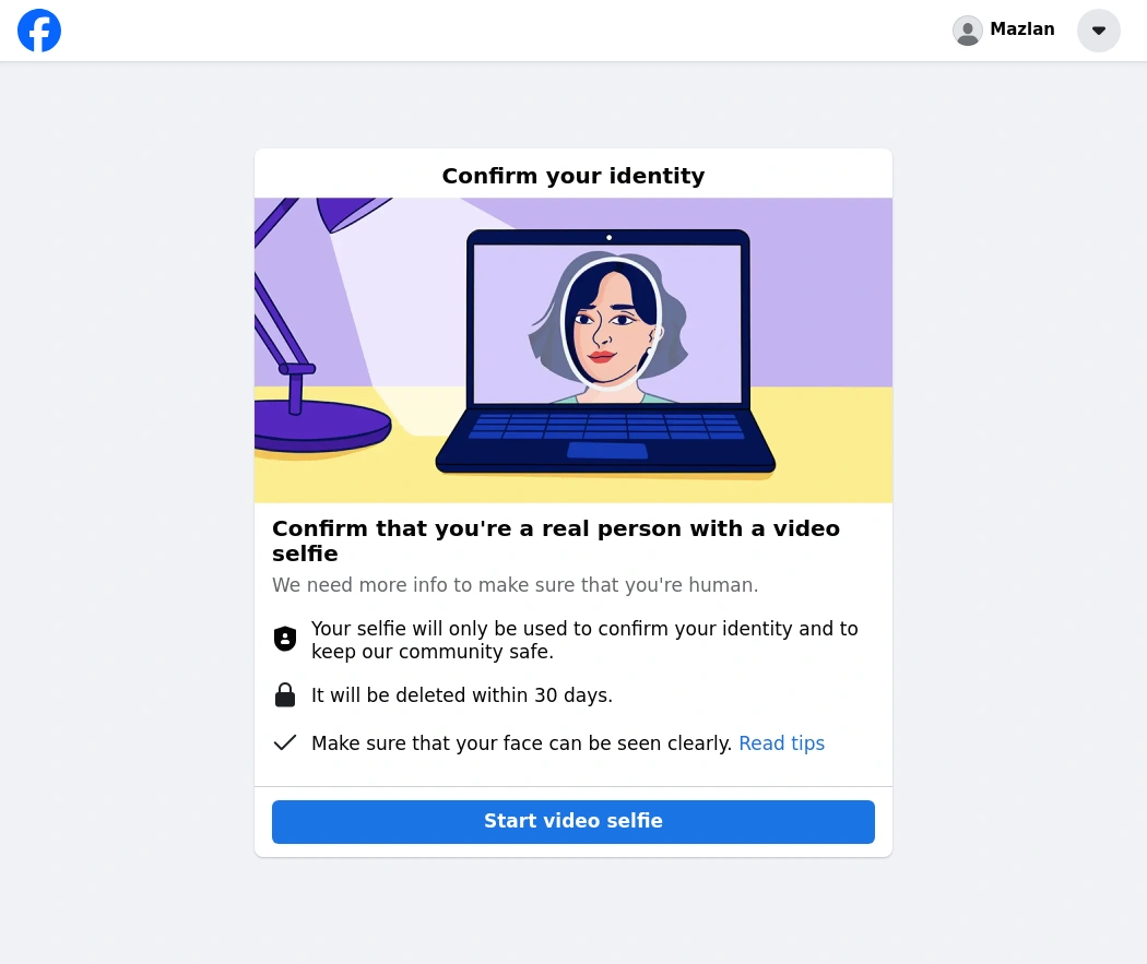 Facebook Requests Video Selfie Verification