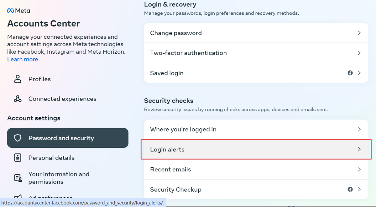 Configurar alertas de login