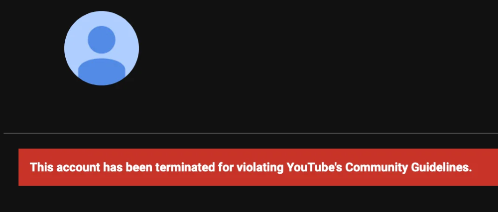 our account has been suspended due to a violation of YouTube's policies