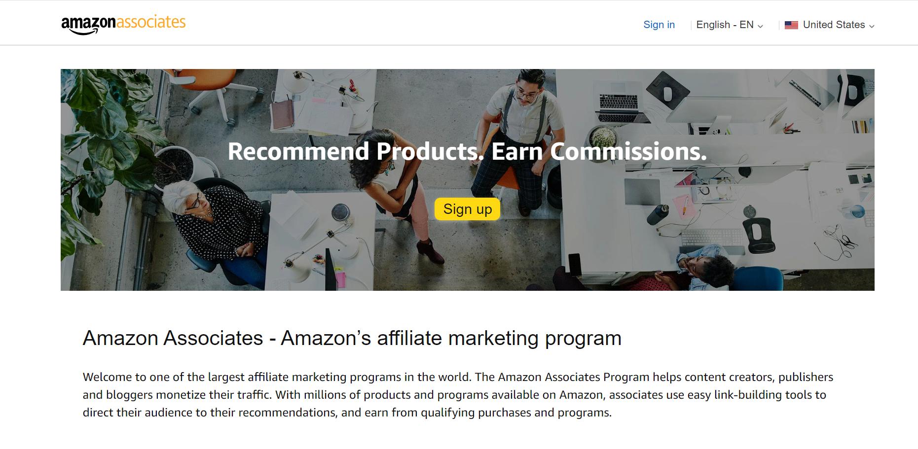 Amazon Associates官方網站介面