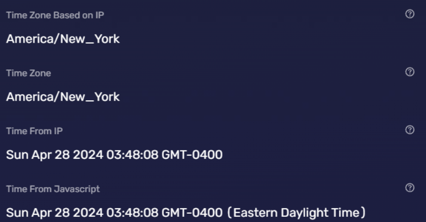 Image showing timezone and local time