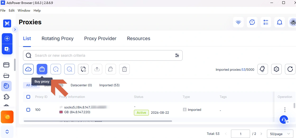 Purchase from the Proxies Page