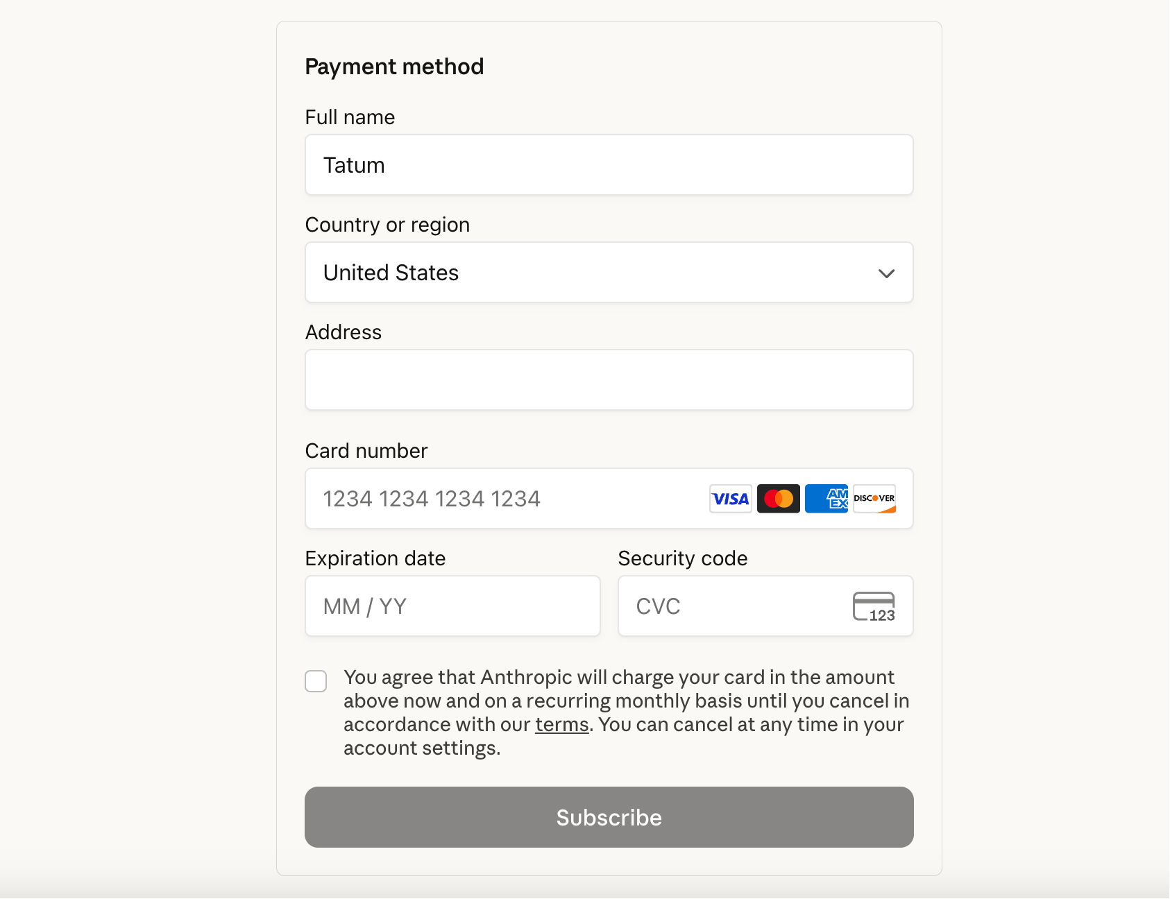 準確輸入虛擬信用卡信息:卡號、有效期、安全碼(CVV)以及賬單地址