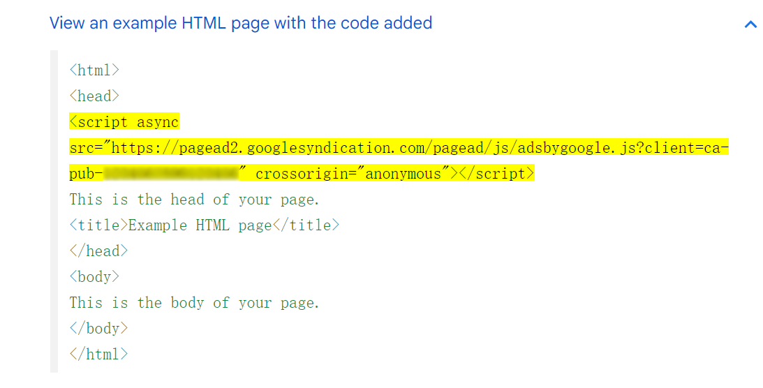 Example HTML Page with the Code Added