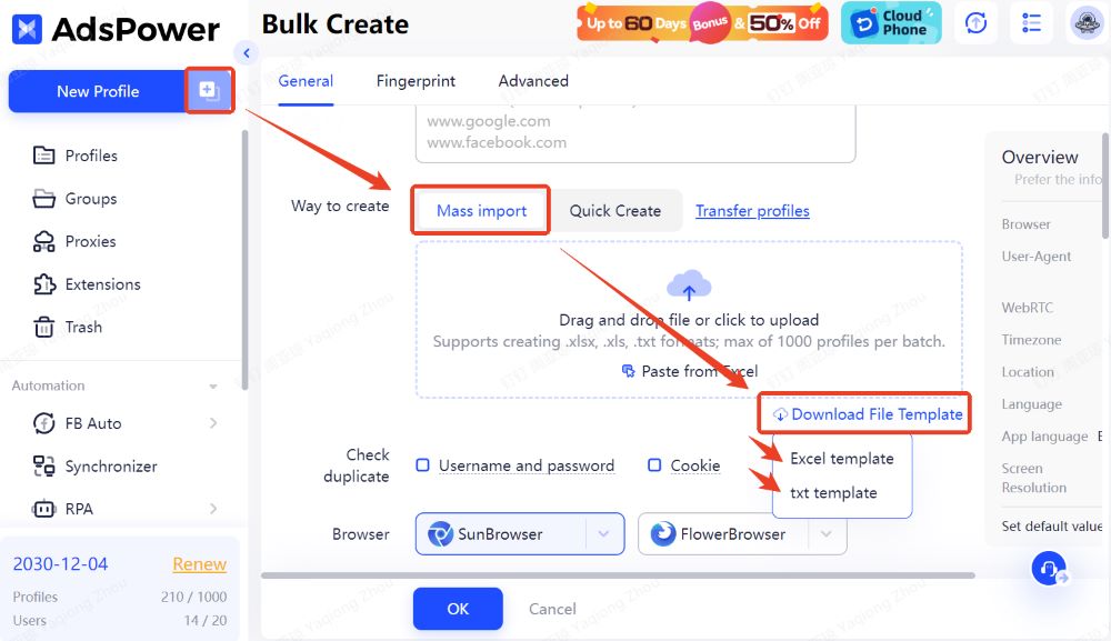 Access the Bulk Create Page