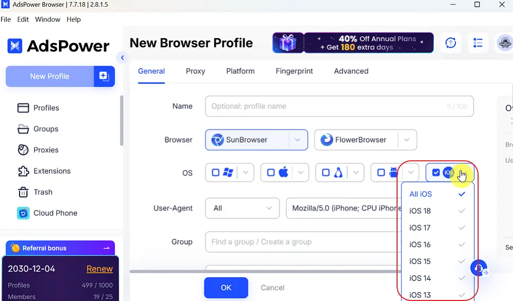 Select iOS as The Operating System
