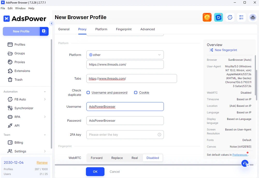 Create Profiles from Threads