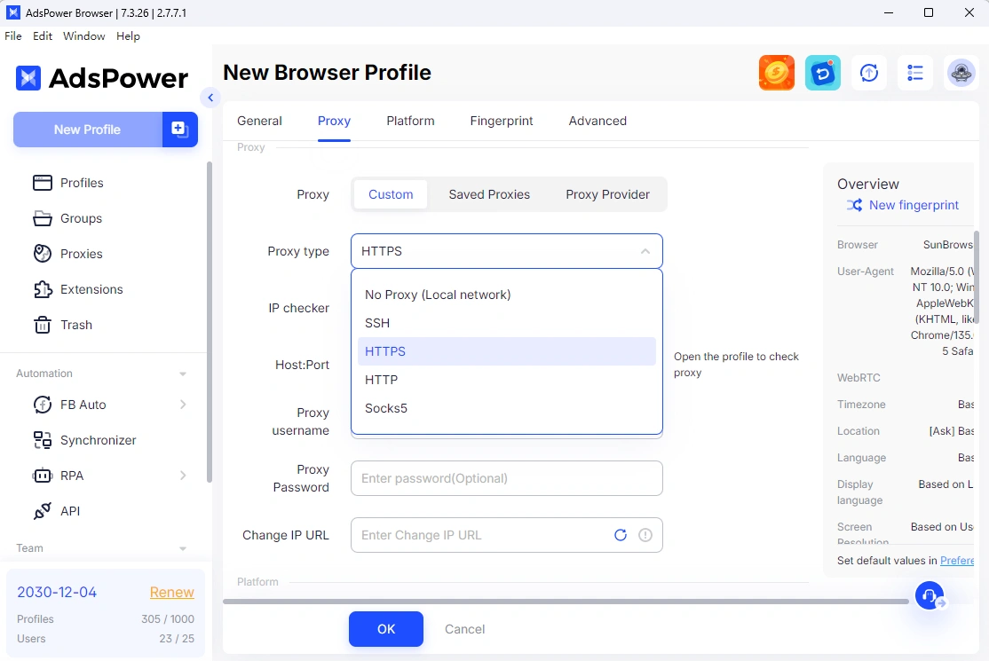 Enter Proxy Details