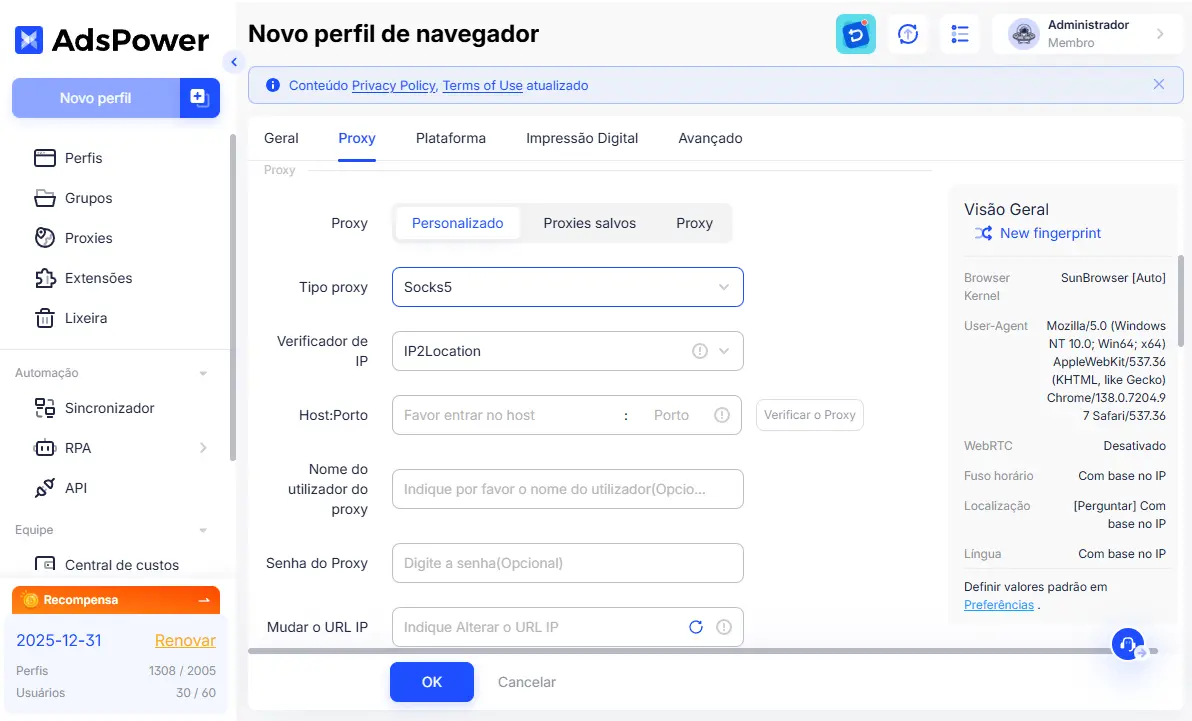 Atribua um Proxy