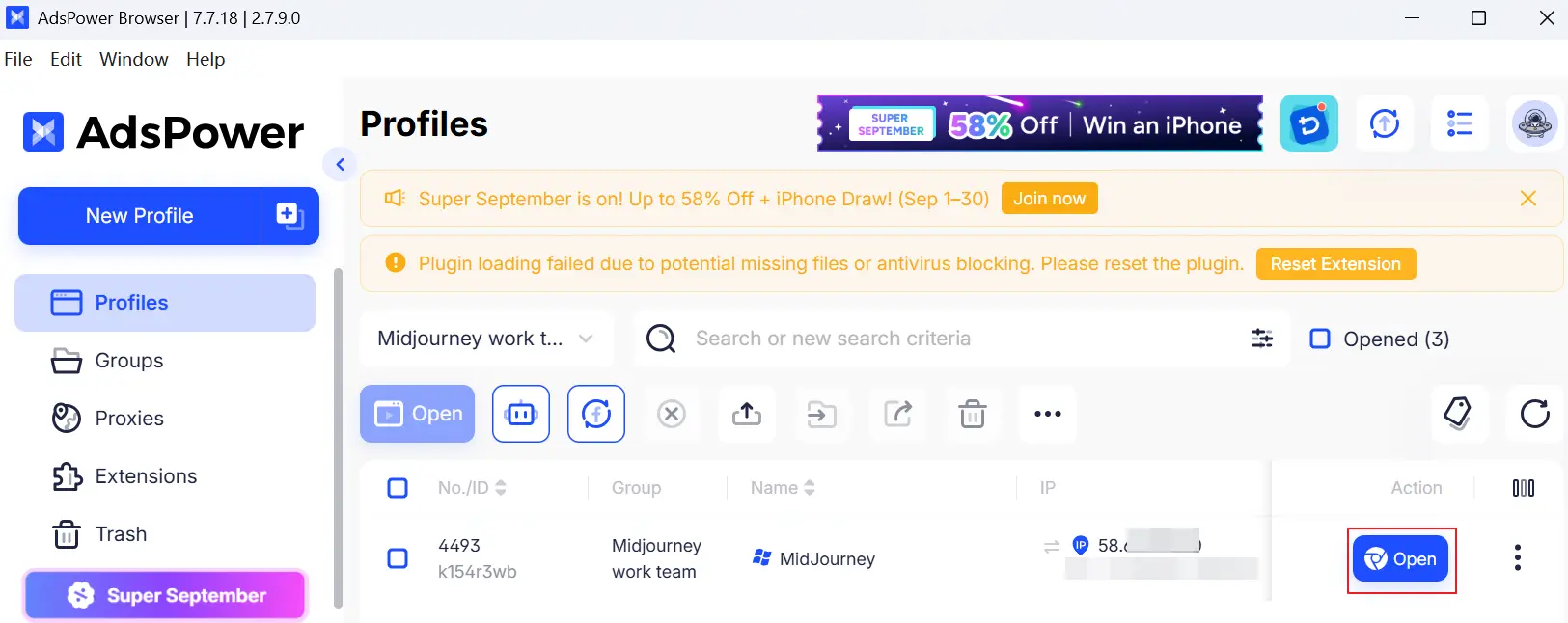 Open the Created Profile