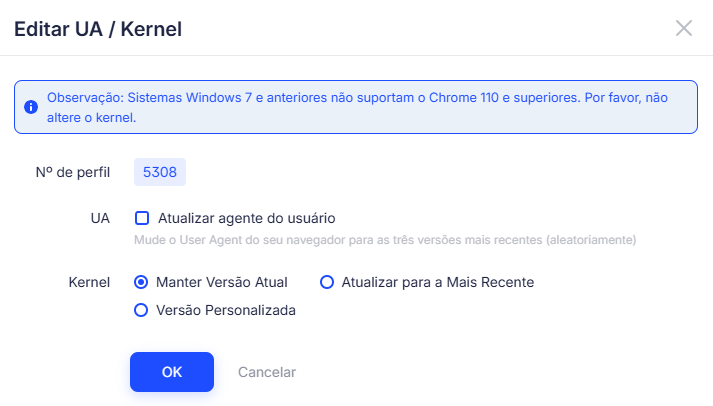 Atualização em lote da versão do kernel dos perfis 