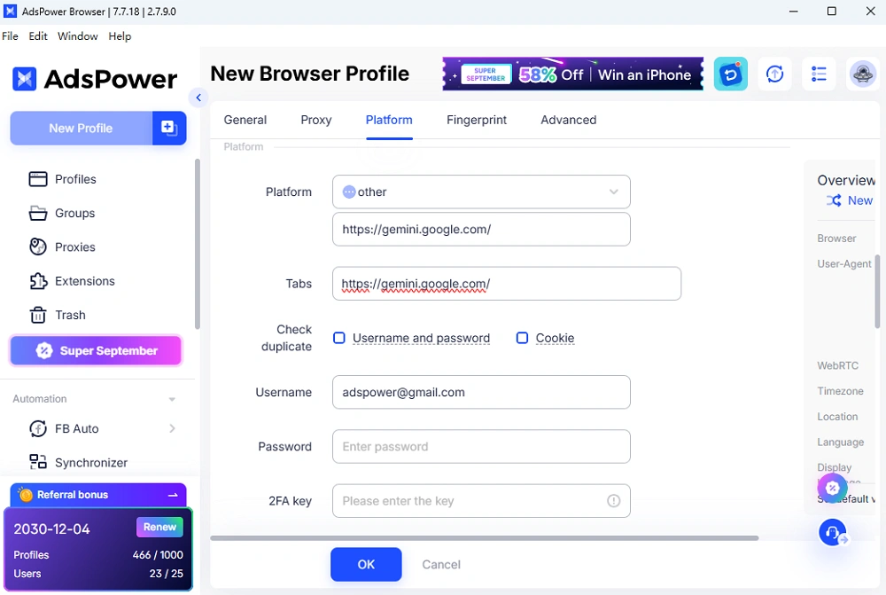 Set up AdsPower Profile