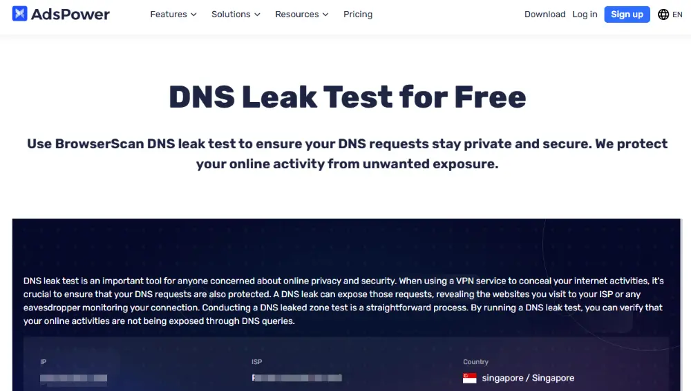 AdsPower DNS Leak Test