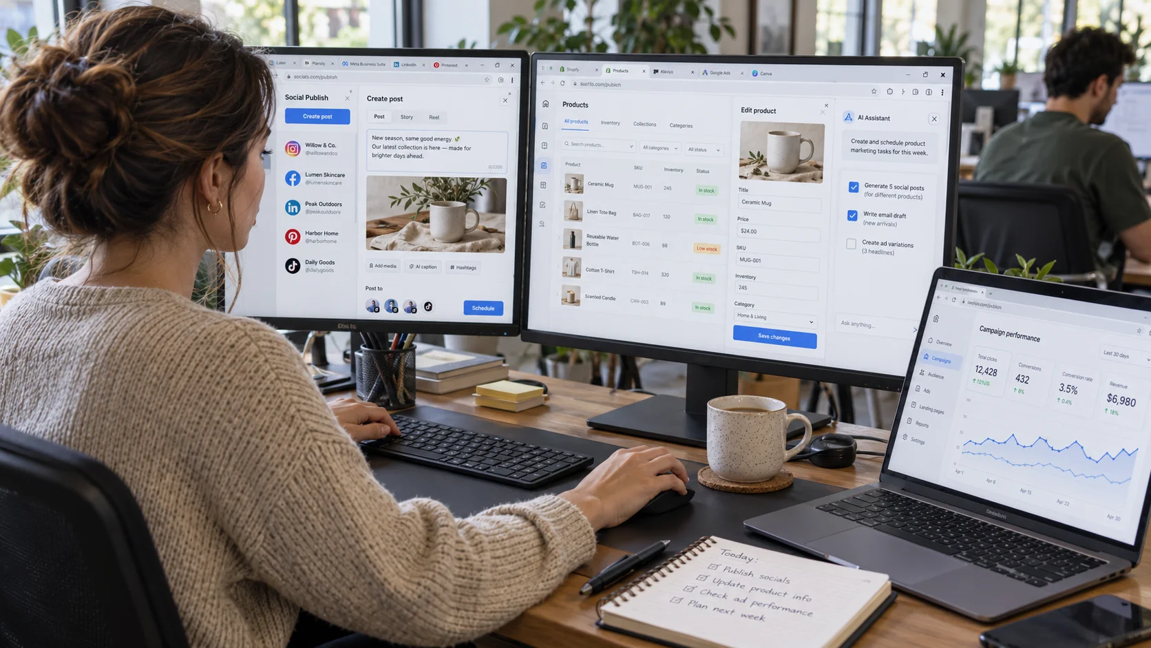 Everyday multi-account marketing workstation