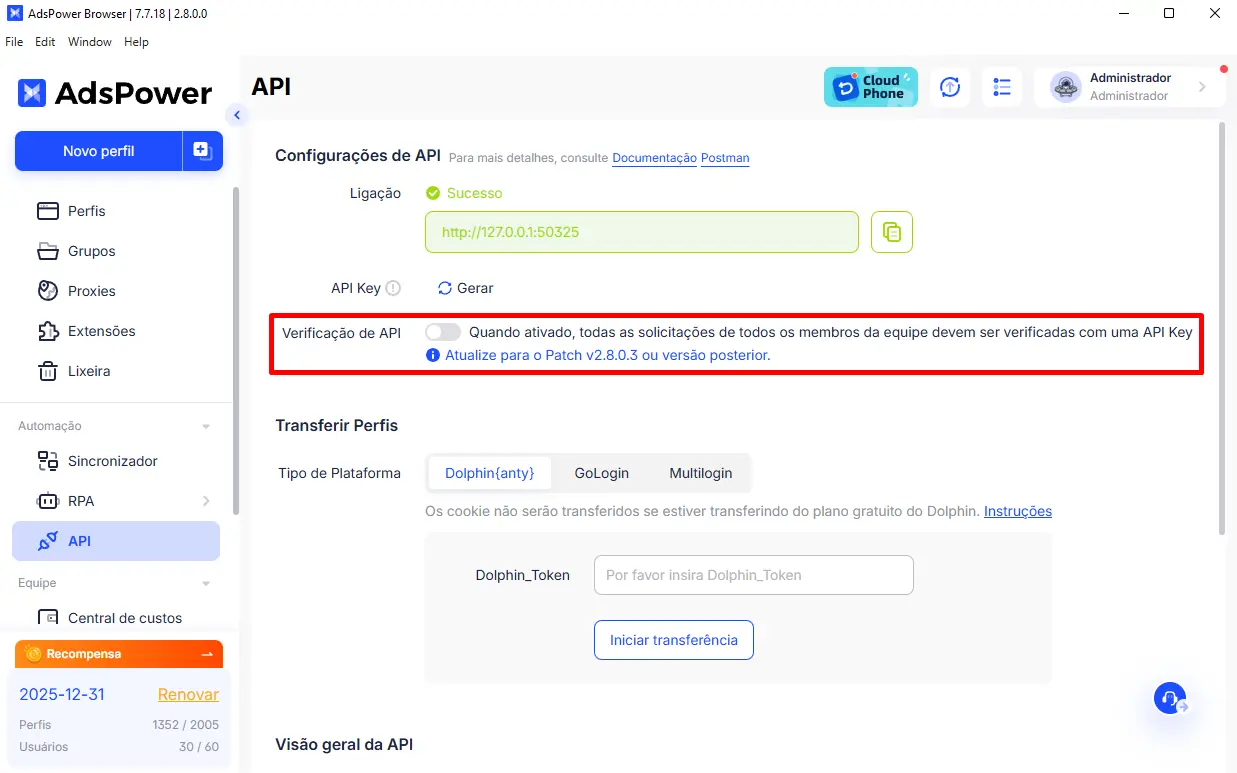 Verificação de API
