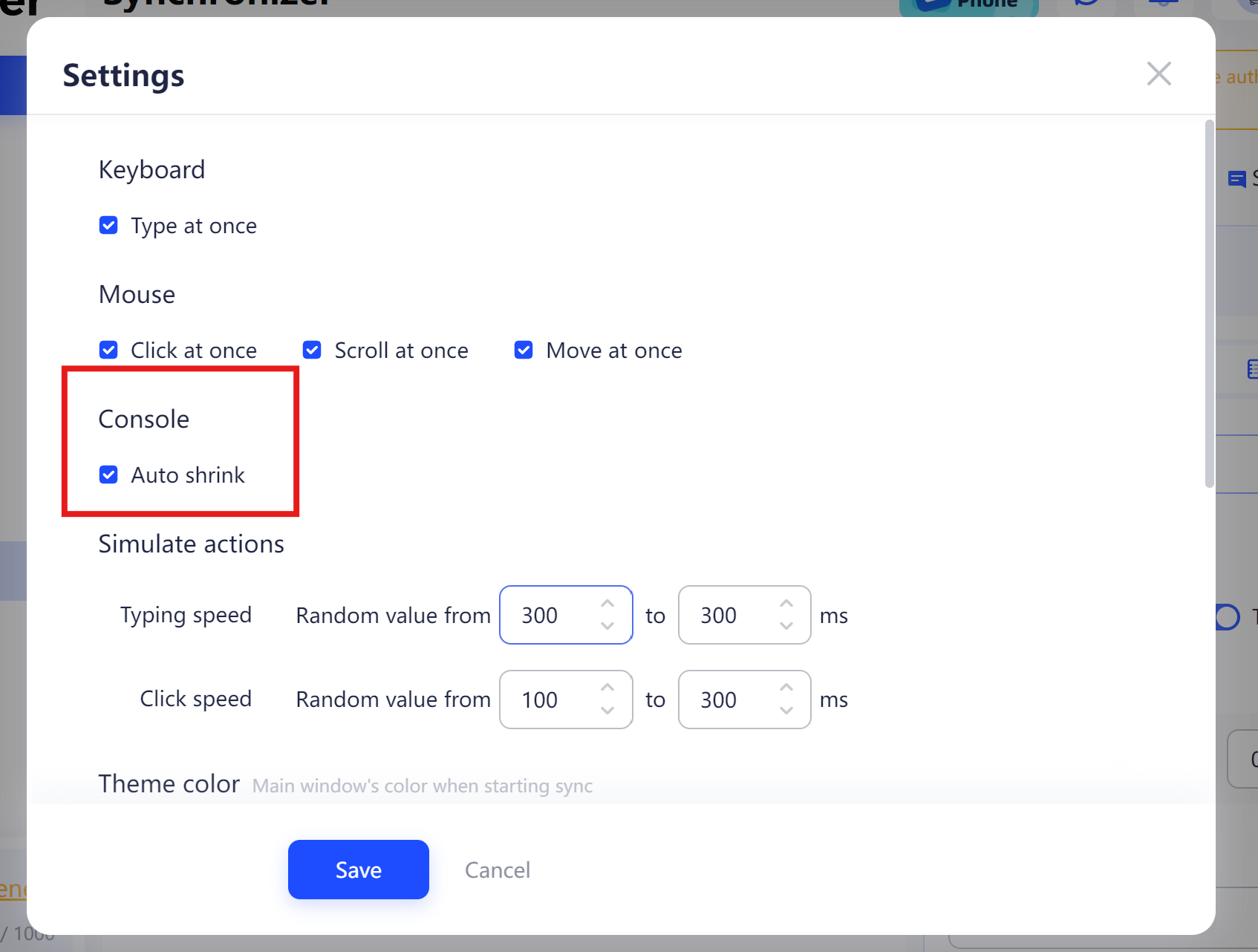 Console - Auto-shrink setting