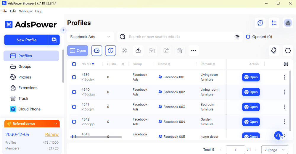 Facebook accounts on AdsPower browser