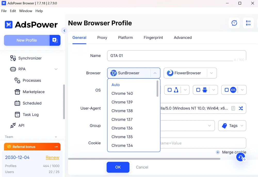 Create GTA Channel Profiles