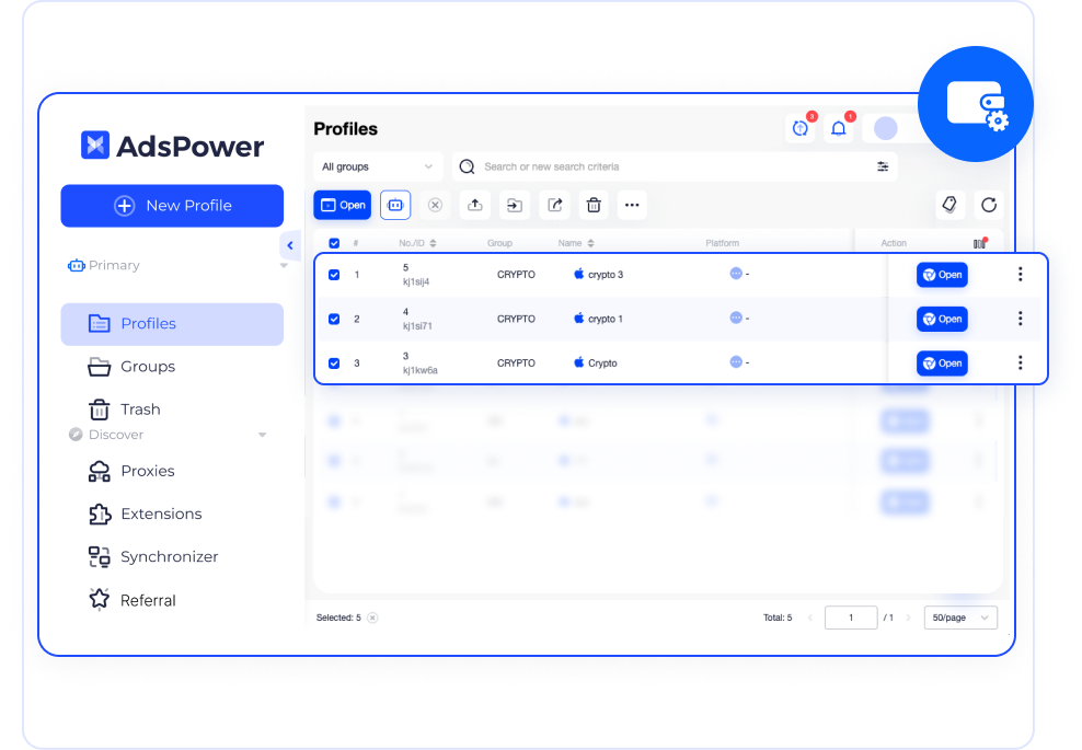 Gerencie várias contas e wallets de criptomoedas