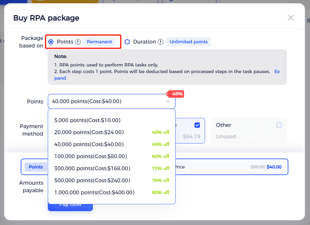 rpa points package